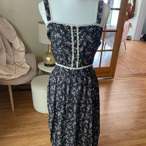 GUNNE SAX by Jessica McClintock Sleeveless Maxi Navy Floral Prairie Dress